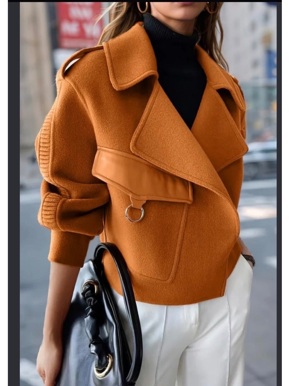 Chouyatou Women's Orange Wool Blend Cropped Jacket Size S
